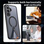 Til Samsung Galaxy A57 5G Magnetisk cover med støttefod, gittertekstur, TPU PC telefonbagcover