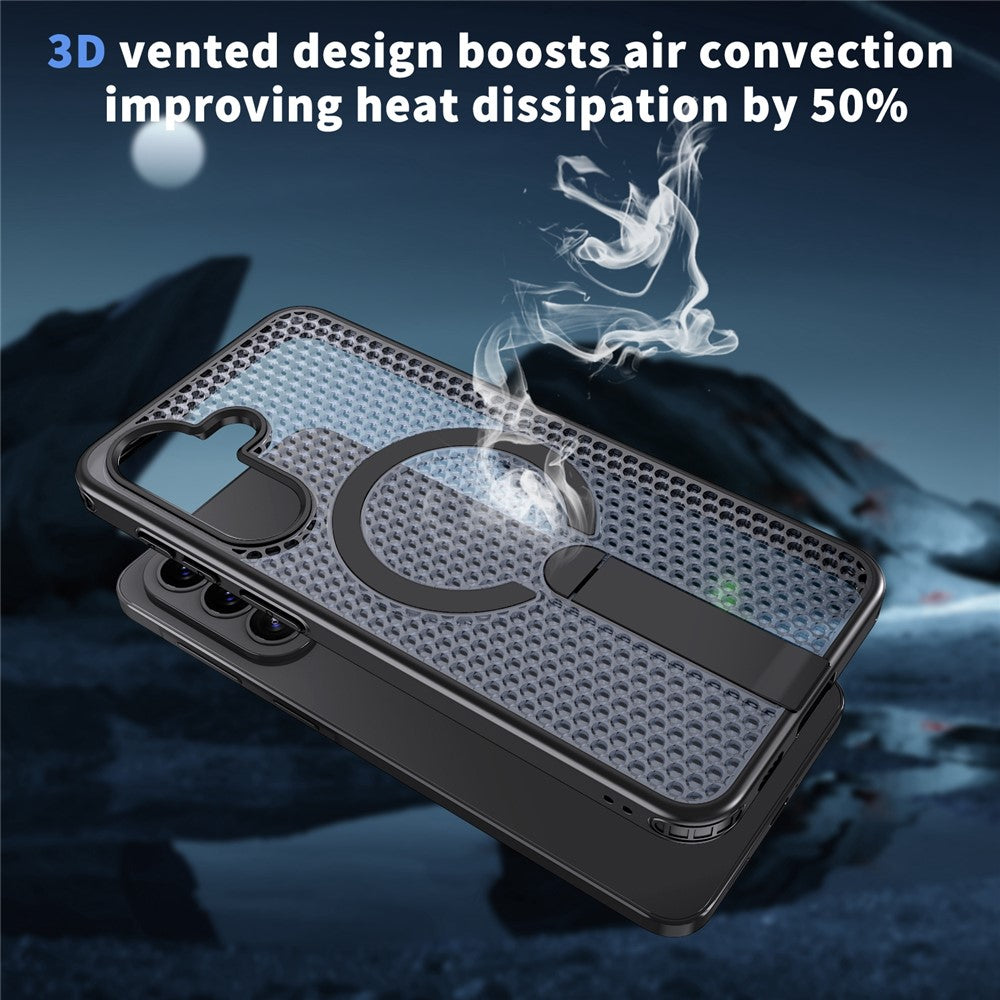 Til Samsung Galaxy A57 5G Magnetisk cover med støttefod, gittertekstur, TPU PC telefonbagcover