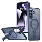 Til Samsung Galaxy A57 5G Magnetisk cover med støttefod, gittertekstur, TPU PC telefonbagcover