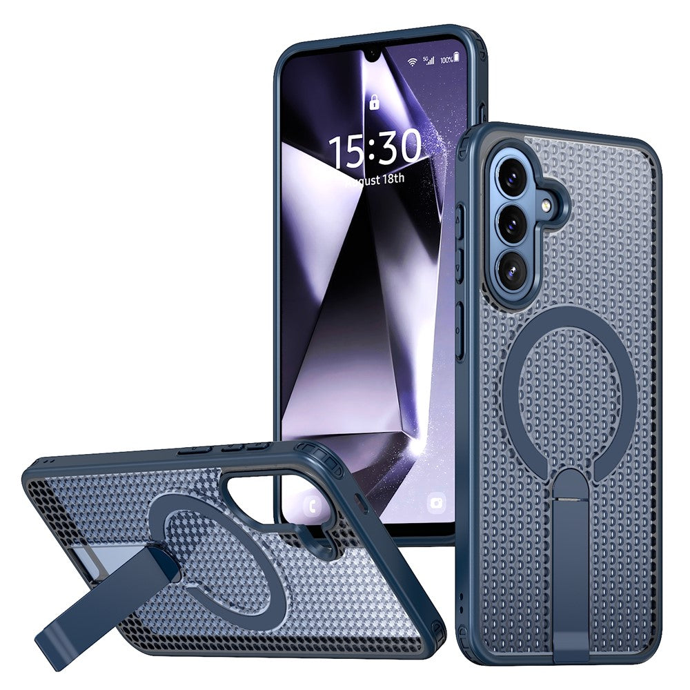 Til Samsung Galaxy A57 5G Magnetisk cover med støttefod, gittertekstur, TPU PC telefonbagcover