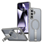 Til Samsung Galaxy A57 5G Magnetisk cover med støttefod, gittertekstur, TPU PC telefonbagcover