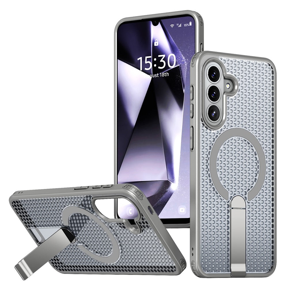 Til Samsung Galaxy A57 5G Magnetisk cover med støttefod, gittertekstur, TPU PC telefonbagcover