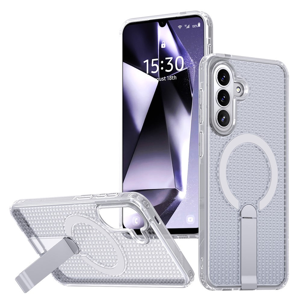 Til Samsung Galaxy A57 5G Magnetisk cover med støttefod, gittertekstur, TPU PC telefonbagcover