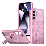 Til Samsung Galaxy A57 5G Magnetisk cover med støttefod, gittertekstur, TPU PC telefonbagcover
