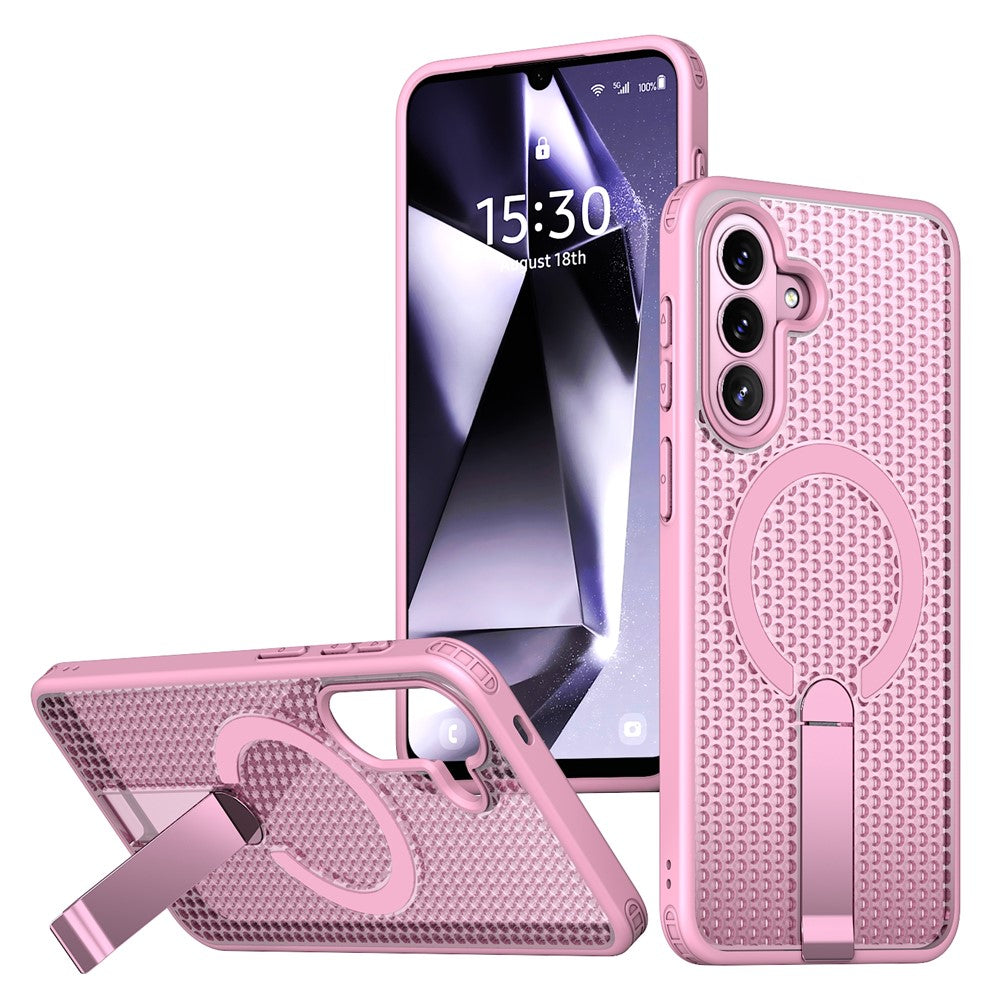Til Samsung Galaxy A57 5G Magnetisk cover med støttefod, gittertekstur, TPU PC telefonbagcover