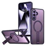 Til Samsung Galaxy A57 5G Magnetisk cover med støttefod, gittertekstur, TPU PC telefonbagcover