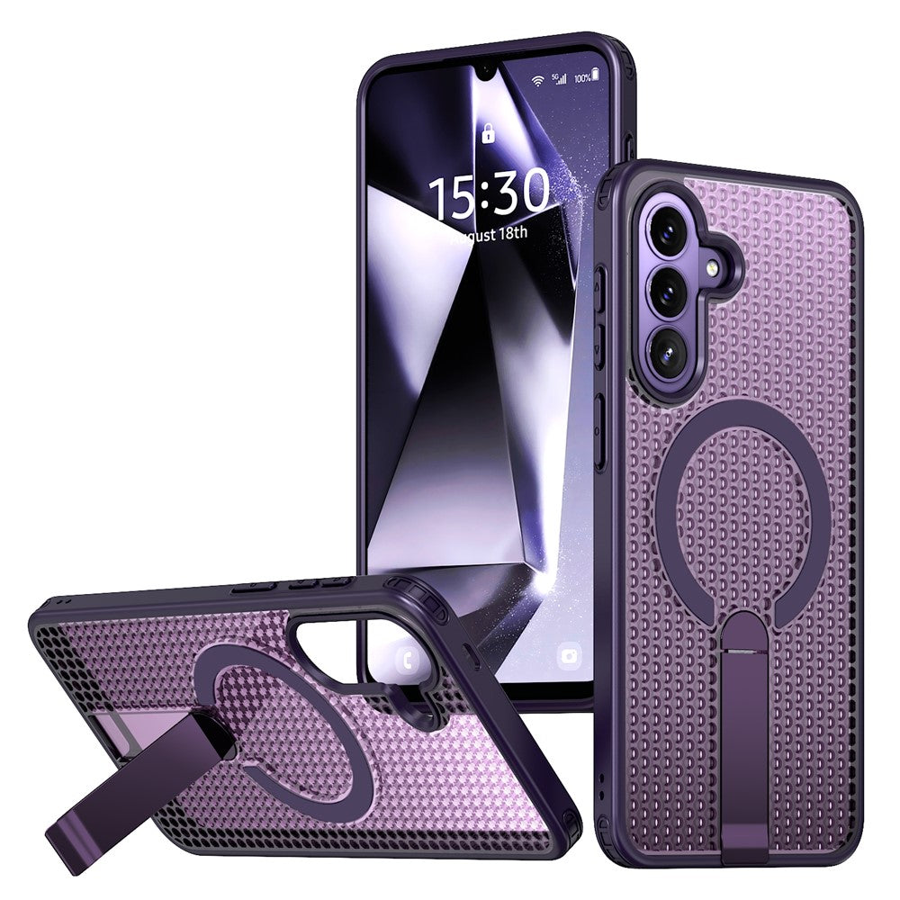 Til Samsung Galaxy A57 5G Magnetisk cover med støttefod, gittertekstur, TPU PC telefonbagcover
