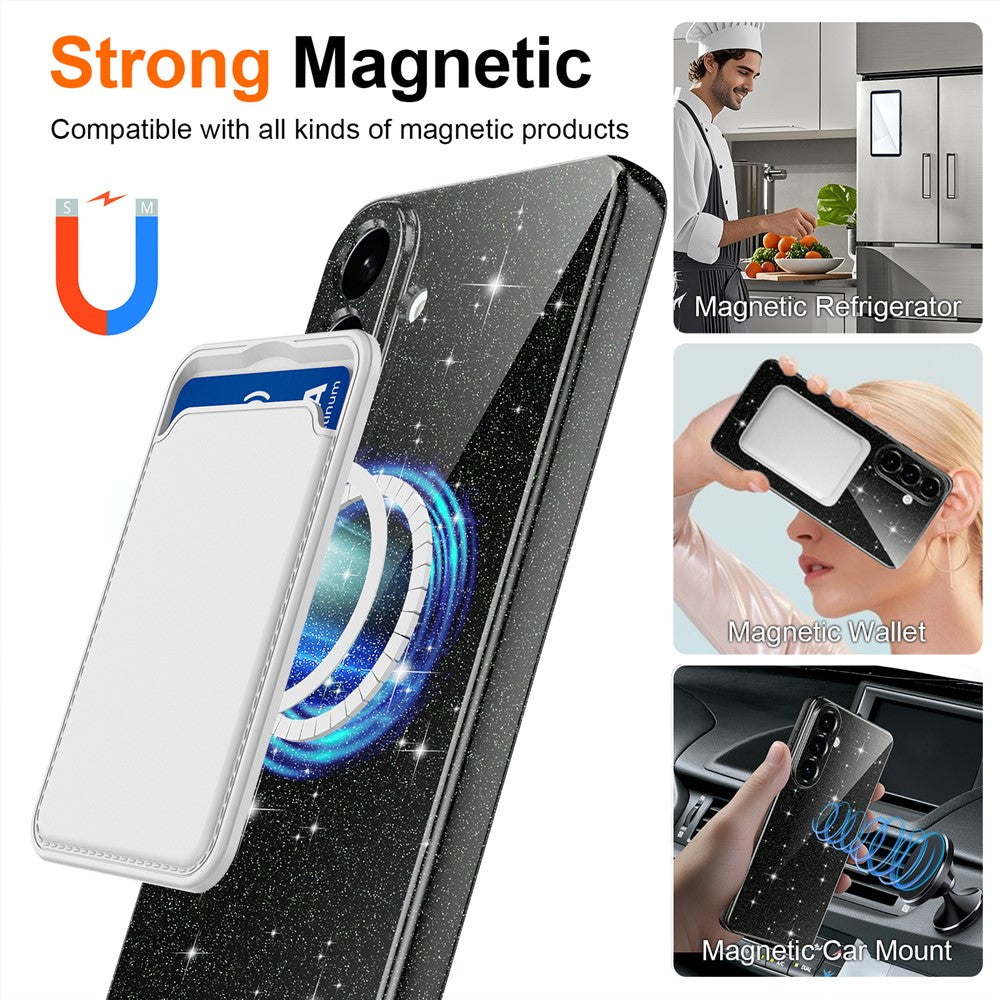 For Samsung Galaxy A27 5G Magnetic Case Glitter TPU Shockproof Phone Cover with Lanyard