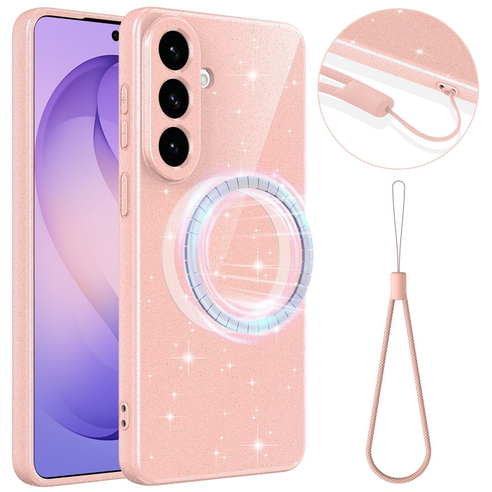 For Samsung Galaxy A27 5G Magnetic Case Glitter TPU Shockproof Phone Cover with Lanyard