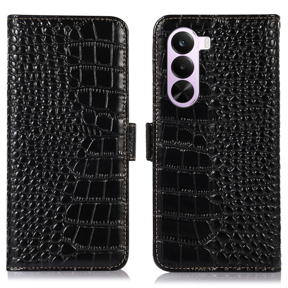 For OnePlus Nord CE6 Lite 5G  /  Realme P4x 5G Case RFID Blocking Wallet Crocodile Texture Genuine Cow Leather Phone Cover