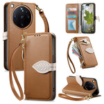 For Oppo Find X9 Ultra 5G Stand Case Leaf Shape Magnetic Clasp Leather Phone Cover with Hand Strap