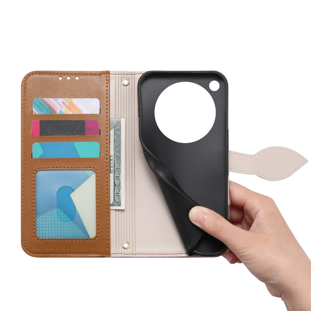 For Oppo Find X9 Ultra 5G Stand Case Leaf Shape Magnetic Clasp Leather Phone Cover with Hand Strap