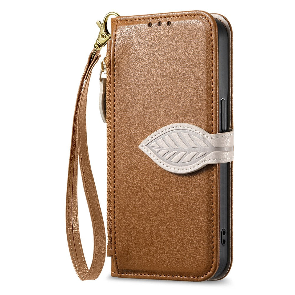 For Oppo Find X9 Ultra 5G Stand Case Leaf Shape Magnetic Clasp Leather Phone Cover with Hand Strap