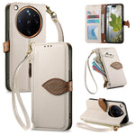 For Oppo Find X9 Ultra 5G Stand Case Leaf Shape Magnetic Clasp Leather Phone Cover with Hand Strap