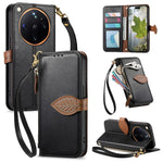 For Oppo Find X9 Ultra 5G Stand Case Leaf Shape Magnetic Clasp Leather Phone Cover with Hand Strap