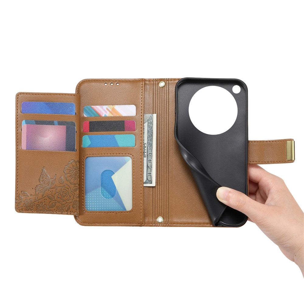 For Oppo Find X9 Ultra 5G Case Floral Leaf Pattern Multi Card Slots Zipper Leather Phone Cover with Wrist Strap