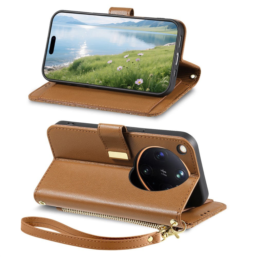 For Oppo Find X9 Ultra 5G Case Floral Leaf Pattern Multi Card Slots Zipper Leather Phone Cover with Wrist Strap