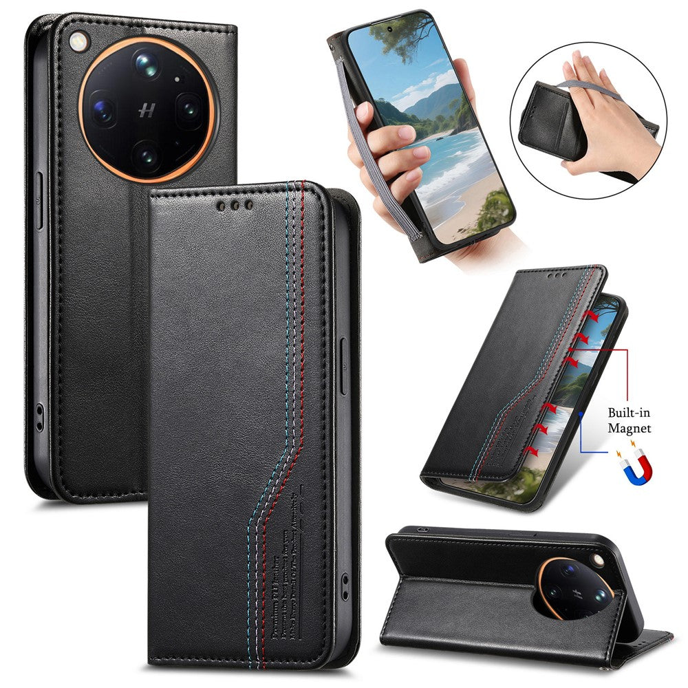 For Oppo Find X9 Ultra 5G Case Wallet Tri-Color Stitching Leather Phone Cover with Elastic Wristband