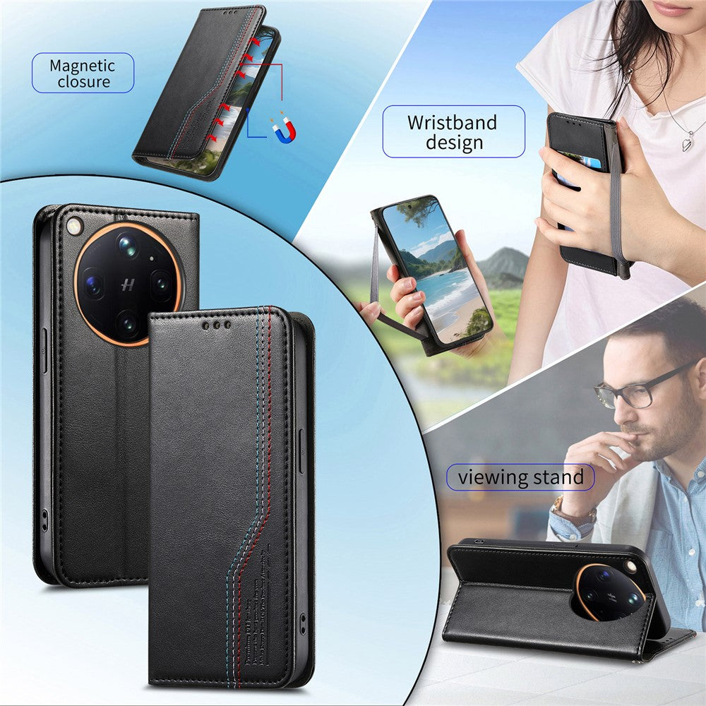 For Oppo Find X9 Ultra 5G Case Wallet Tri-Color Stitching Leather Phone Cover with Elastic Wristband