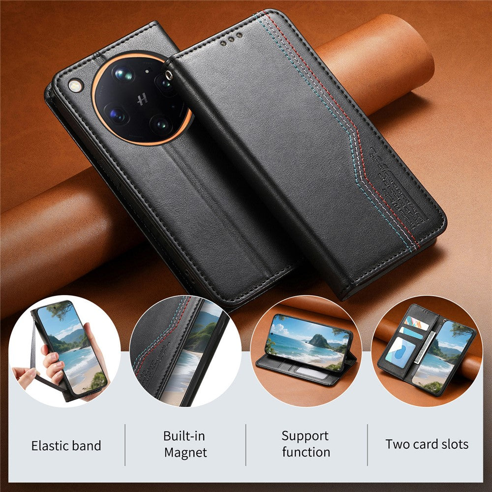 For Oppo Find X9 Ultra 5G Case Wallet Tri-Color Stitching Leather Phone Cover with Elastic Wristband