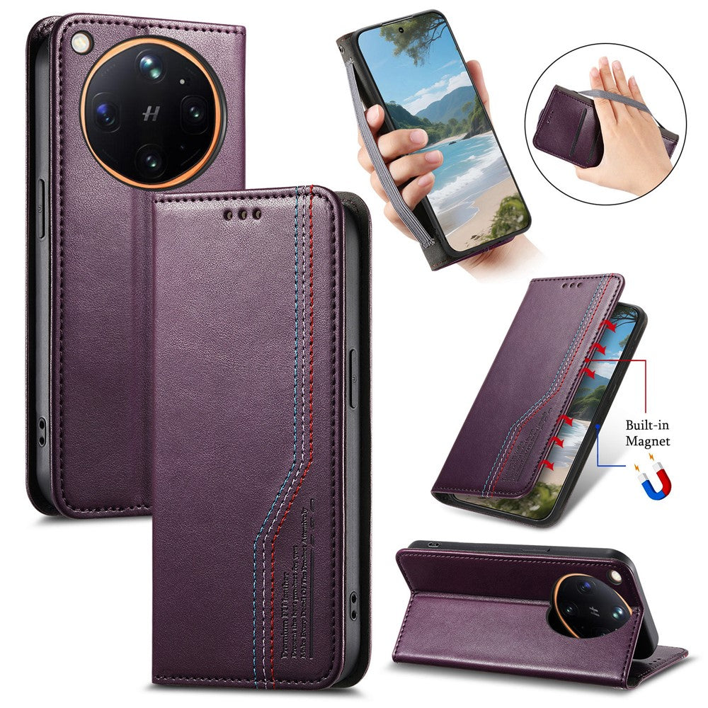 For Oppo Find X9 Ultra 5G Case Wallet Tri-Color Stitching Leather Phone Cover with Elastic Wristband