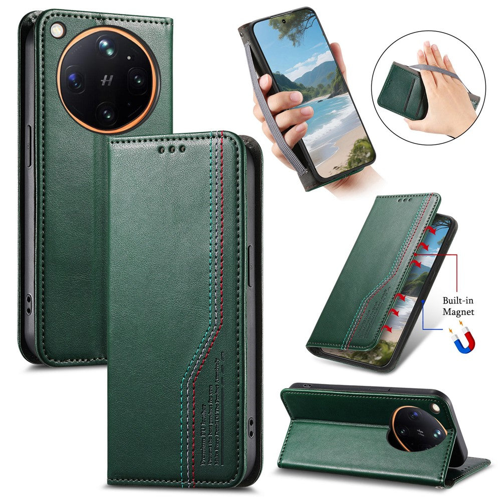 For Oppo Find X9 Ultra 5G Case Wallet Tri-Color Stitching Leather Phone Cover with Elastic Wristband