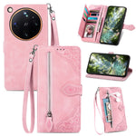 For Oppo Find X9 Ultra 5G Zipper Wallet Case with Strap Flower Imprint PU Leather Phone Cover