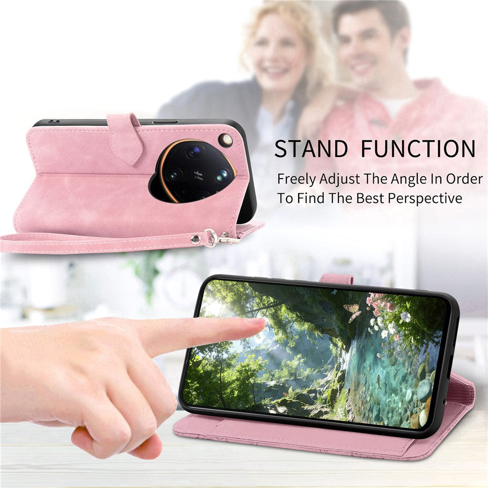 For Oppo Find X9 Ultra 5G Zipper Wallet Case with Strap Flower Imprint PU Leather Phone Cover