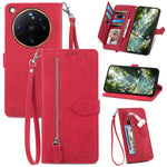 For Oppo Find X9 Ultra 5G Zipper Wallet Case with Strap Flower Imprint PU Leather Phone Cover
