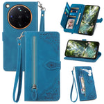 For Oppo Find X9 Ultra 5G Zipper Wallet Case with Strap Flower Imprint PU Leather Phone Cover