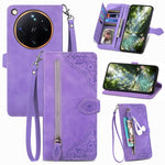 For Oppo Find X9 Ultra 5G Zipper Wallet Case with Strap Flower Imprint PU Leather Phone Cover