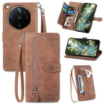 For Oppo Find X9 Ultra 5G Zipper Wallet Case with Strap Flower Imprint PU Leather Phone Cover