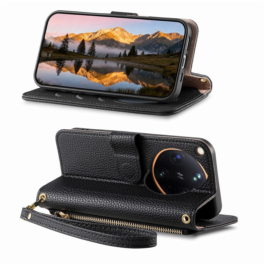 For Oppo Find X9 Ultra 5G Case Zipper Pocket TPU PU Leather Wallet Phone Cover with Strap