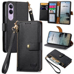 For vivo V70 FE 5G Case RFID Blocking Zipper Pocket Leather Wallet Phone Cover with Strap