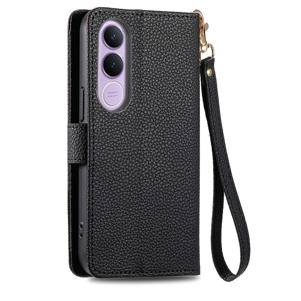 For vivo V70 FE 5G Case RFID Blocking Zipper Pocket Leather Wallet Phone Cover with Strap