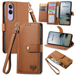 For vivo V70 FE 5G Case RFID Blocking Zipper Pocket Leather Wallet Phone Cover with Strap