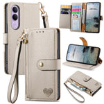 For vivo V70 FE 5G Case RFID Blocking Zipper Pocket Leather Wallet Phone Cover with Strap