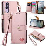 For vivo V70 FE 5G Case RFID Blocking Zipper Pocket Leather Wallet Phone Cover with Strap