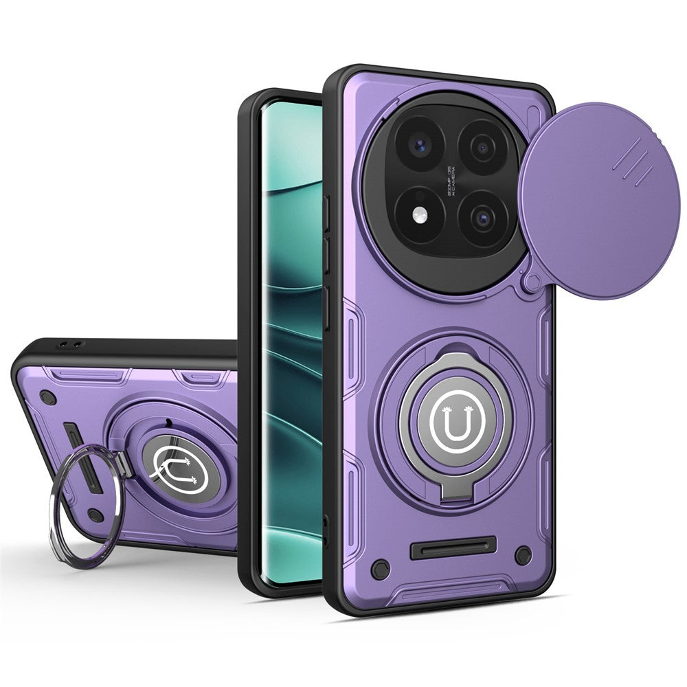 For Xiaomi Redmi Note 14 Pro+ 5G Case with Slide Camera Cover Ring Kickstand PC + TPU Phone Shell