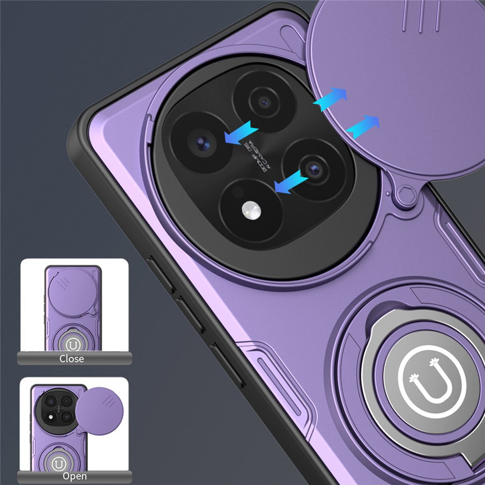 For Xiaomi Redmi Note 14 Pro+ 5G Case with Slide Camera Cover Ring Kickstand PC + TPU Phone Shell