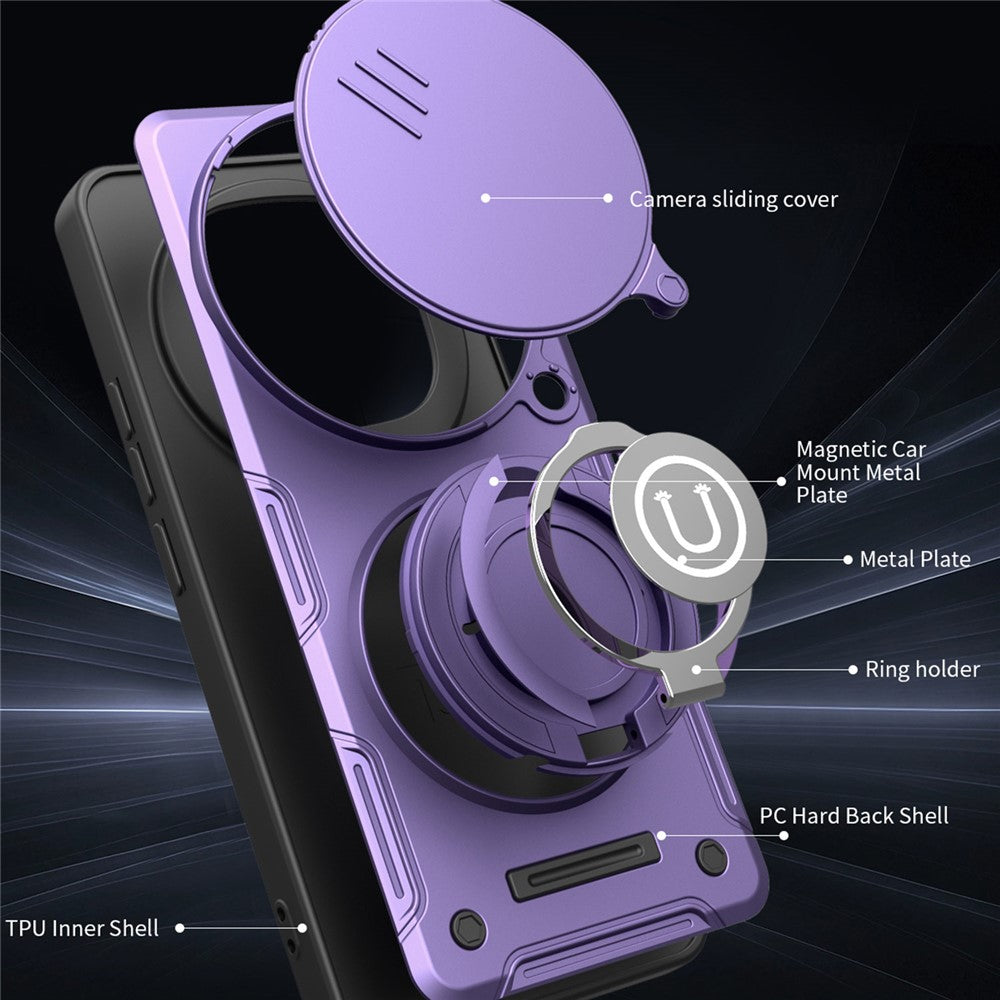 For Xiaomi Redmi Note 14 Pro+ 5G Case with Slide Camera Cover Ring Kickstand PC + TPU Phone Shell