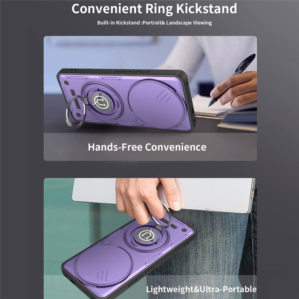 For Xiaomi Redmi Note 14 Pro+ 5G Case with Slide Camera Cover Ring Kickstand PC + TPU Phone Shell