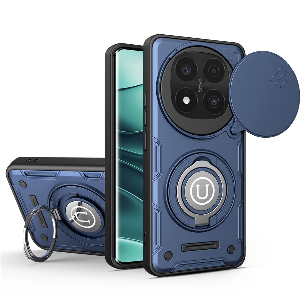 For Xiaomi Redmi Note 14 Pro+ 5G Case with Slide Camera Cover Ring Kickstand PC + TPU Phone Shell