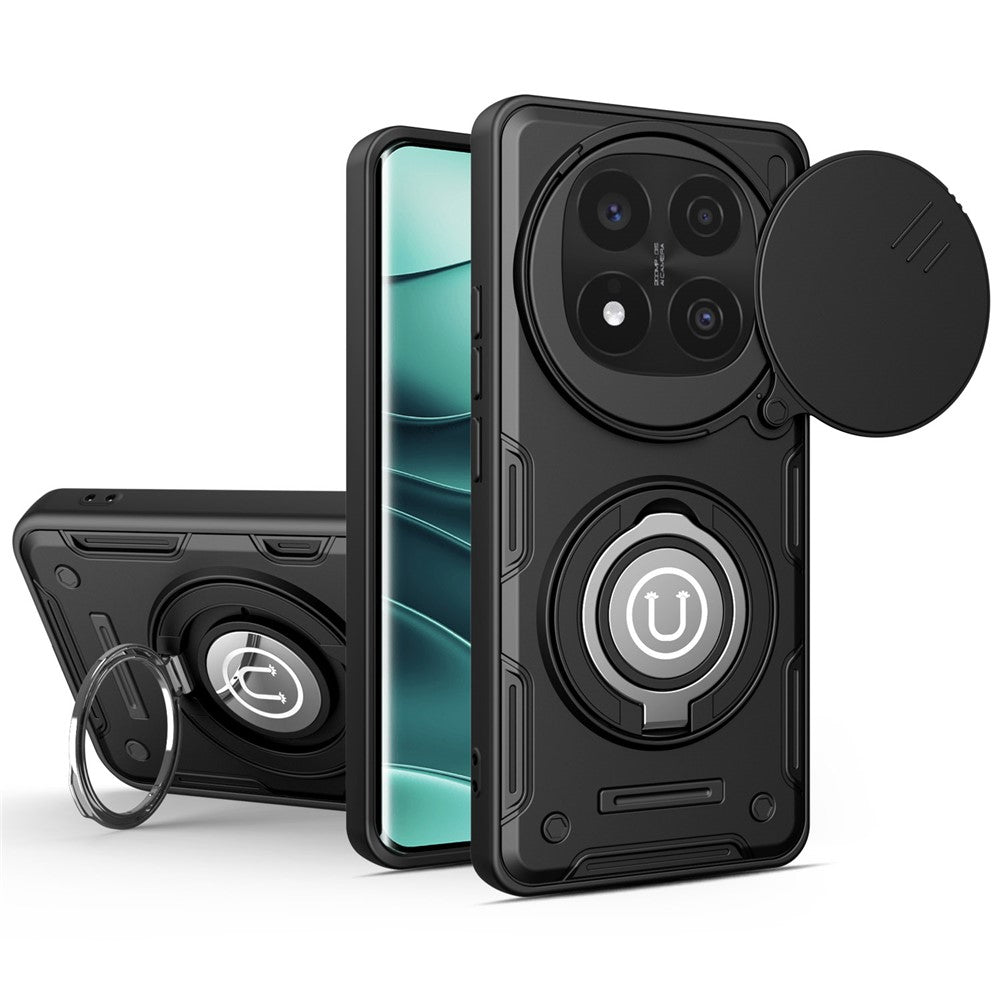 For Xiaomi Redmi Note 14 Pro+ 5G Case with Slide Camera Cover Ring Kickstand PC + TPU Phone Shell