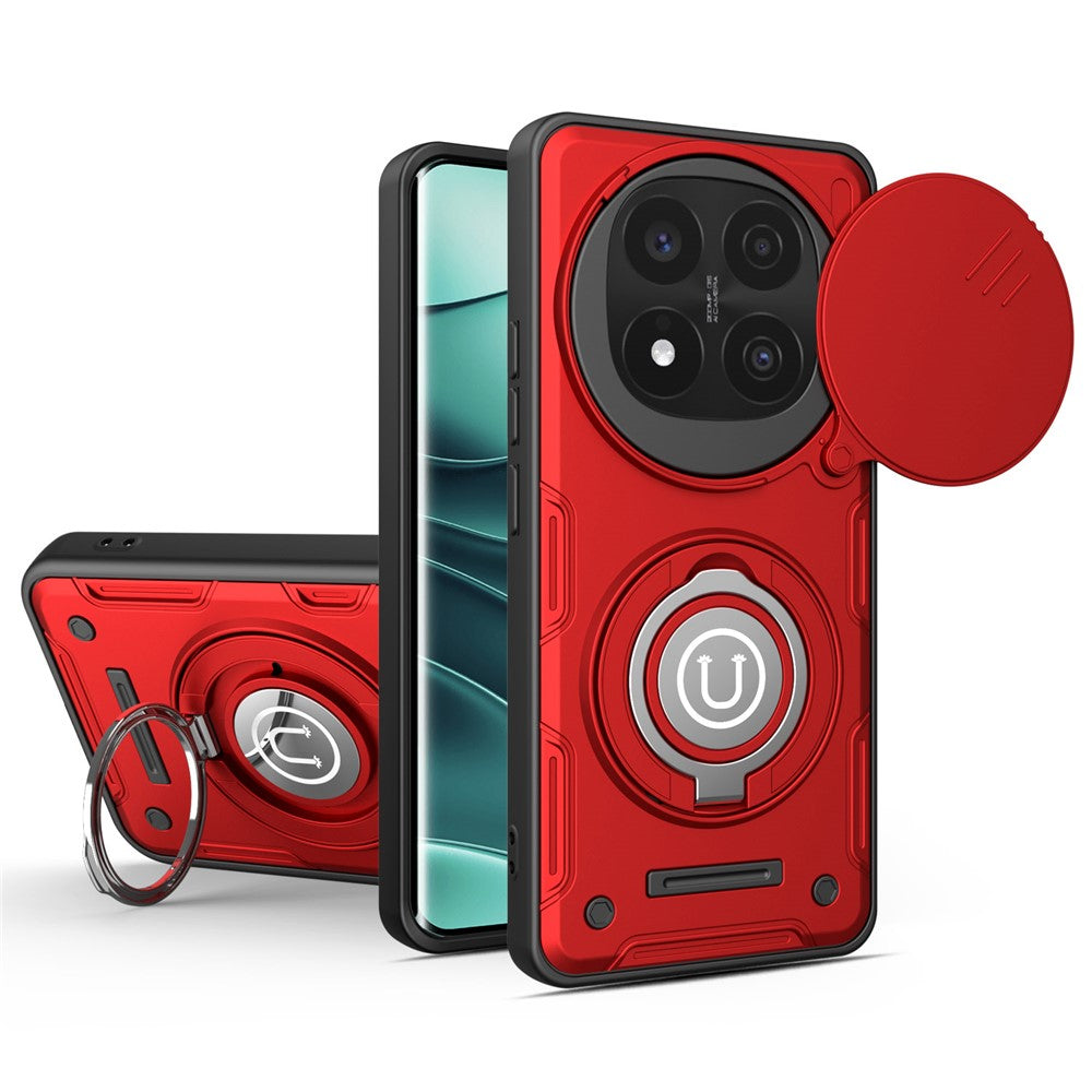For Xiaomi Redmi Note 14 Pro+ 5G Case with Slide Camera Cover Ring Kickstand PC + TPU Phone Shell