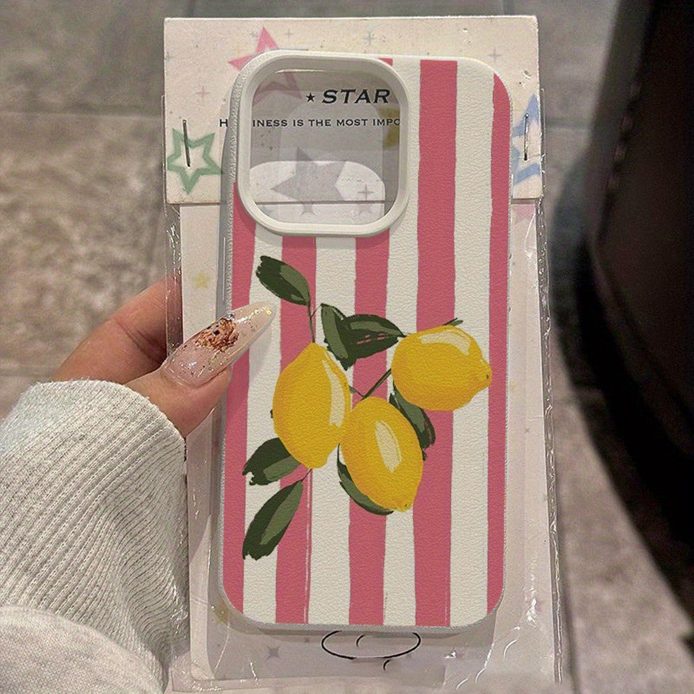 For iPhone 13 Pro Case Stripe Lemon Fruit Pattern Soft TPU Protective Phone Cover