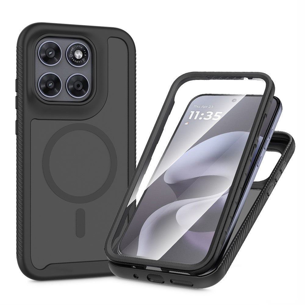 Magnetisk mobiltelefonetui 3-i-1 för Motorola Moto G77 5G / G67 5G, gennemsigtigt etui med berøringsskærm, PC, TPU og PET-skærm