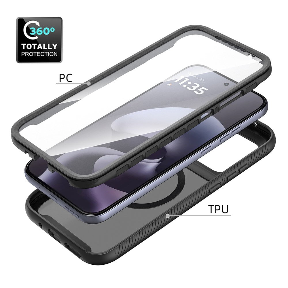 Magnetisk mobiltelefonetui 3-i-1 för Motorola Moto G77 5G / G67 5G, gennemsigtigt etui med berøringsskærm, PC, TPU og PET-skærm