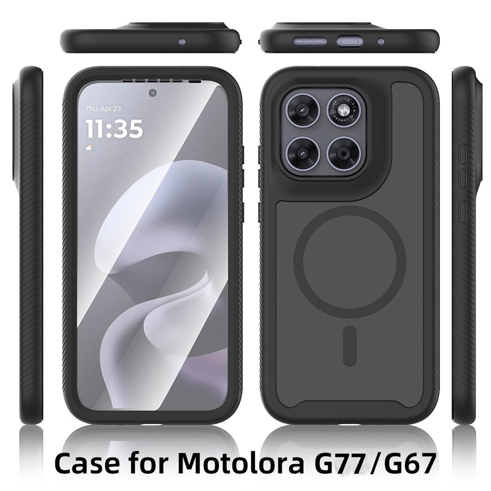 Magnetisk mobiltelefonetui 3-i-1 för Motorola Moto G77 5G / G67 5G, gennemsigtigt etui med berøringsskærm, PC, TPU og PET-skærm
