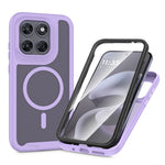 Magnetisk mobiltelefonetui 3-i-1 för Motorola Moto G77 5G / G67 5G, gennemsigtigt etui med berøringsskærm, PC, TPU og PET-skærm